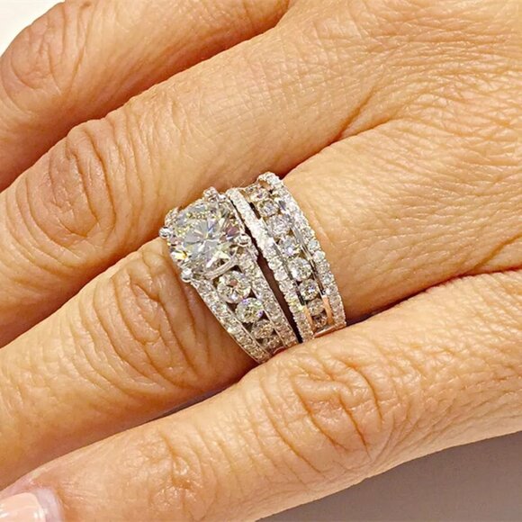 New Womens 2Pcs Bridal Ring Set Cubic Zirconia Size 9 - Picture 1 of 4